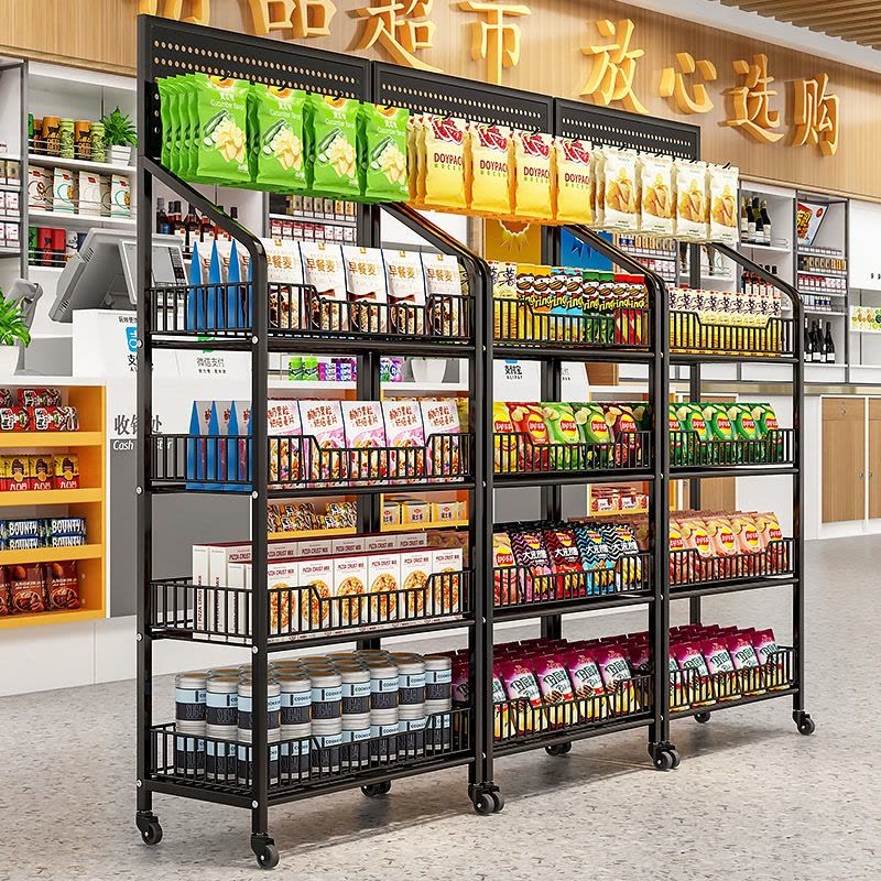 如华福禄超市零食货架网红饮料小食品玩具展示架便利店收银台多层置物架子图片
