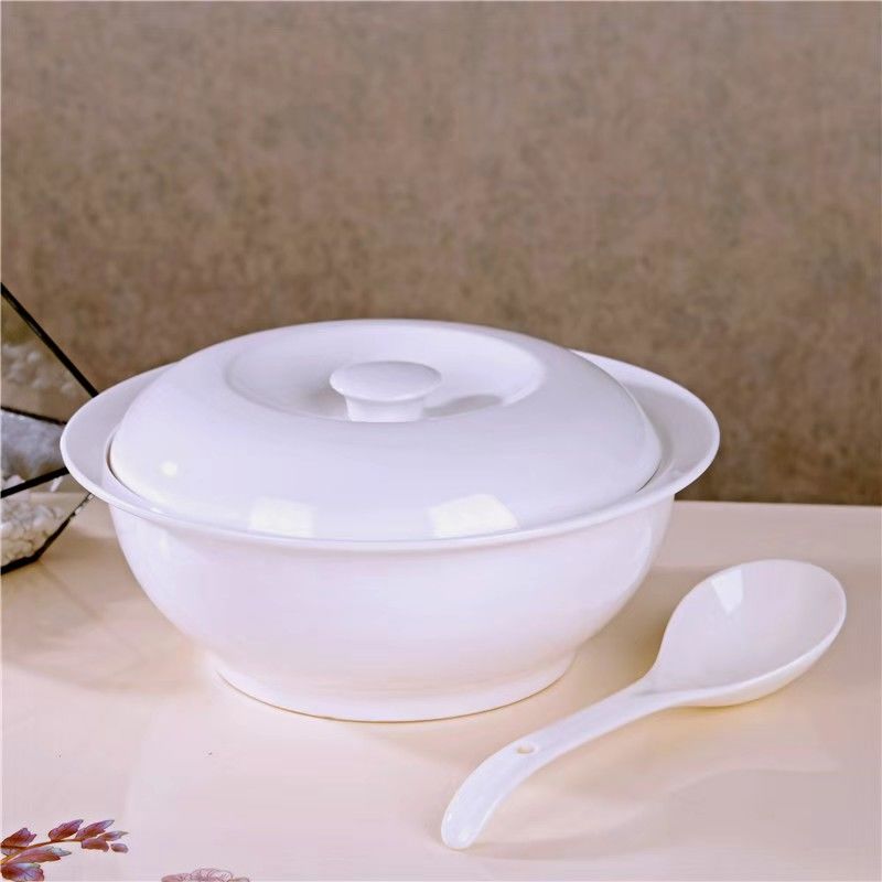 景德镇9英寸带盖圆形陶瓷汤盆品锅陶瓷餐具家用大碗汤碗 纯白品锅加大