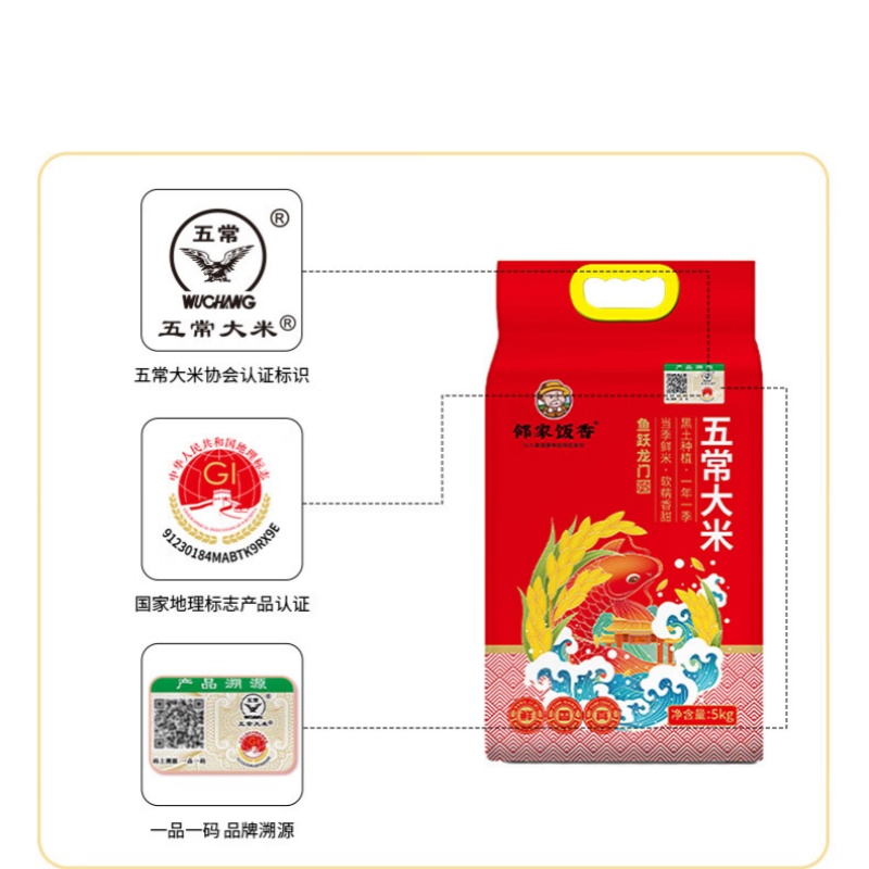 邻家饭香03鱼跃龙门款东北五常大米 稻花香2号5kg/袋高清大图