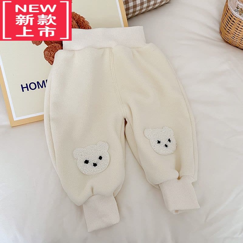 可莉允婴儿一体绒裤子秋冬装加绒男童1岁女宝宝大屁屁裤2保暖膝盖熊pp裤保暖裤图片
