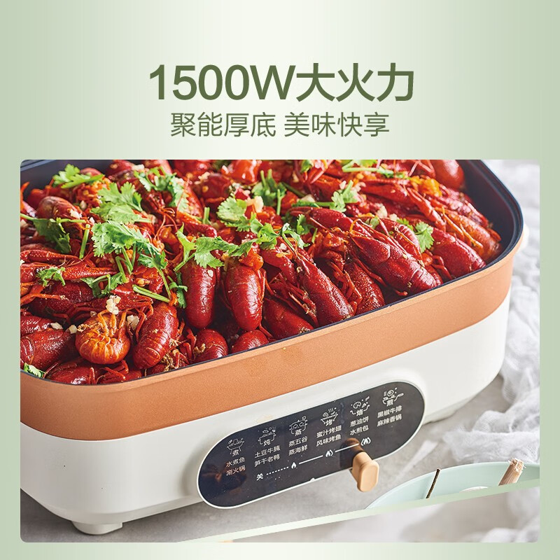 苏泊尔 34×24cm ZMD安心系列 煎烤机 电脑型 美食家系列 米白色+香槟金 JD3424D08高清大图