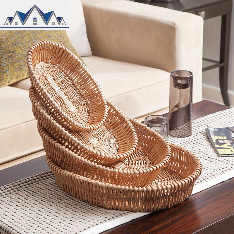 藤编干果蔬菜收纳筐展示筐柳编水果篮面包盘水果盘可定做 三维工匠收纳篮 原木色35*25*7