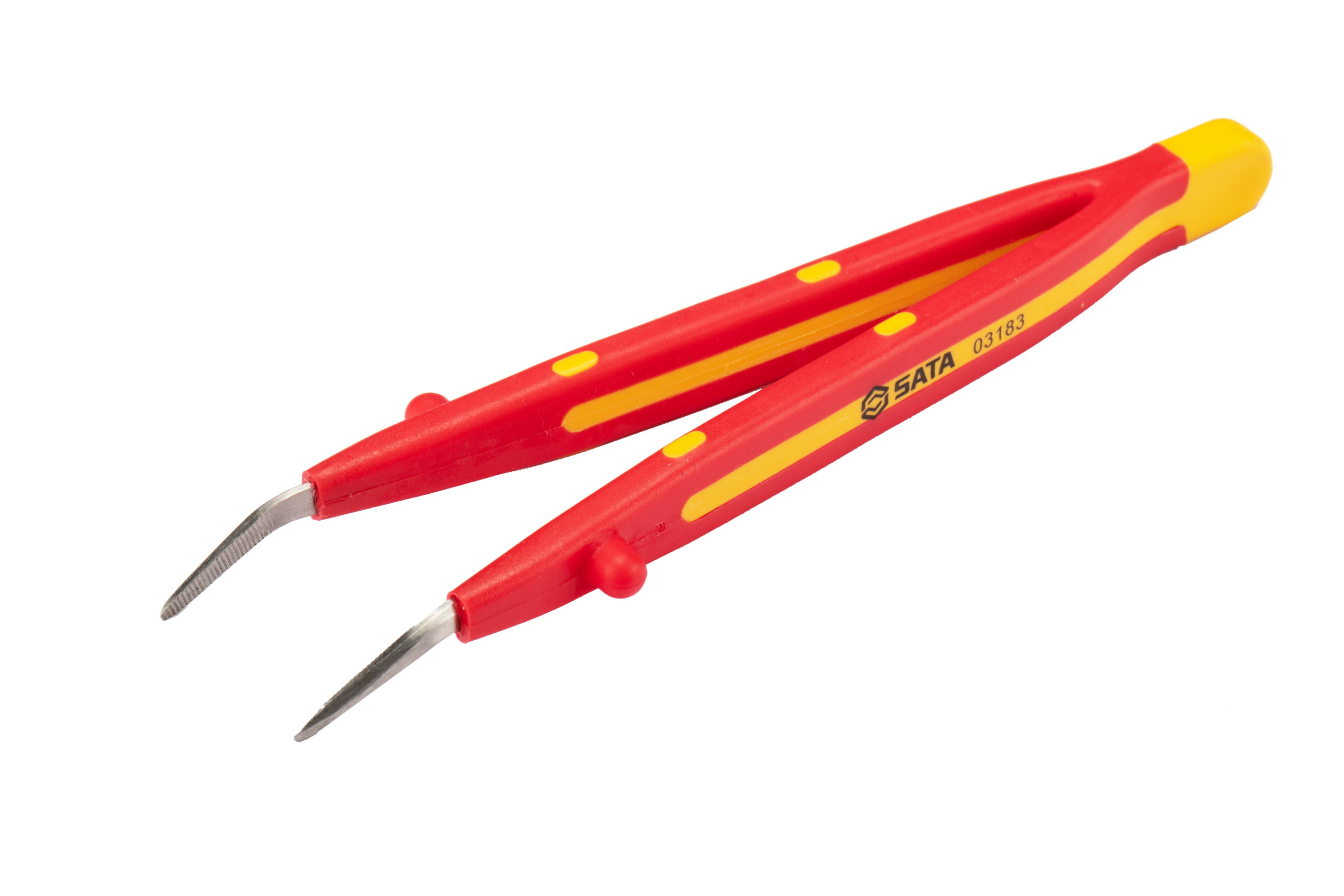 世达(SATA) VDE绝缘双色弯尖横齿镊子159MM (SA03183)