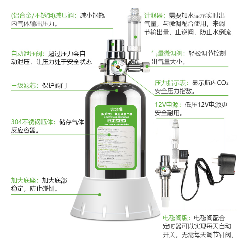 co2发生器气瓶自制diy柠檬酸小苏打气瓶鱼缸水二氧化碳钢瓶套餐高清大图
