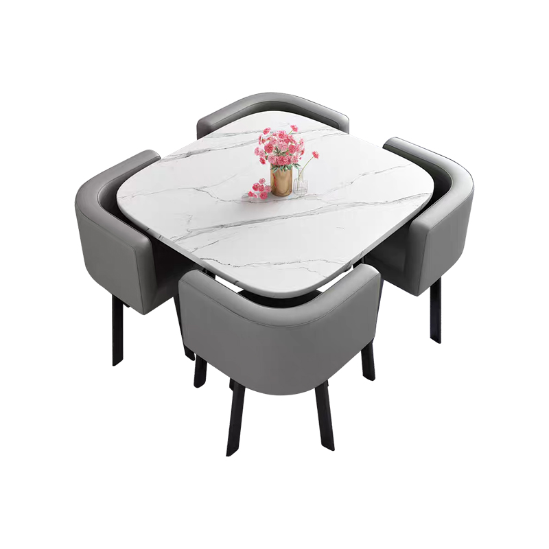 中豫鑫泽ZYXZ4100955 简约接待桌椅洽谈桌椅 一桌四椅 白石根方桌浅灰皮椅