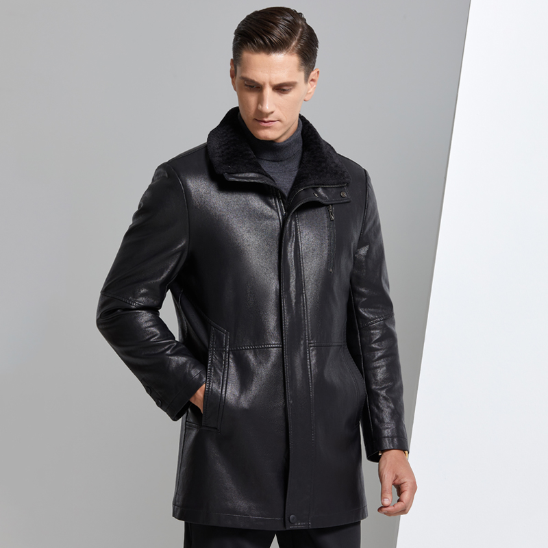 免费试穿 海宁真皮加绒加厚皮衣男真皮山羊皮翻领皮毛一体春秋装中老年爸爸外套皮夹克2024冬装新款轻奢皮草真皮大码外套男装高清大图