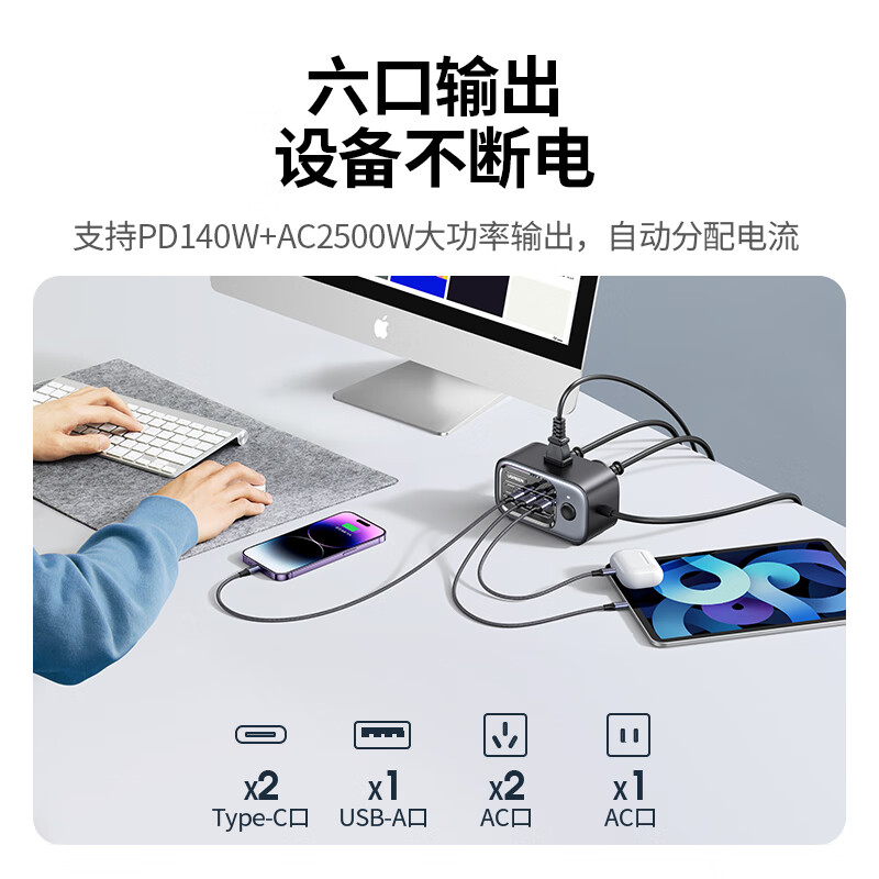 绿联(Ugreen) CD344 氮化镓充电器140W智充魔盒桌面充电站多口Type-C快充头 配240W线高清大图
