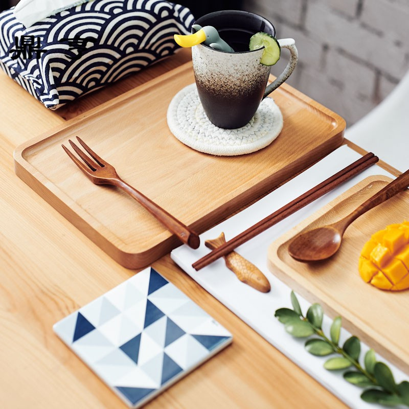 鼎亨 木质茶托盘黑胡桃榉木托盘长方形点心盘餐盘茶托水杯托盘