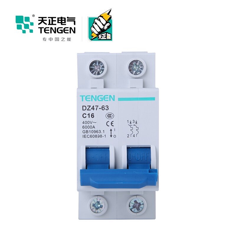 天正电气 空气开关 DZ47-63 2P C 16A 4.5KA 01060020254 微型断路器