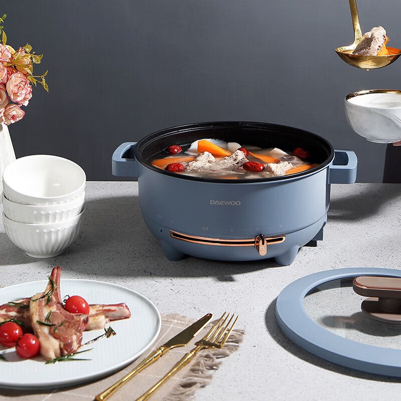 大宇 多功能电火锅5L大容量家用多用途电煮锅DYHG-5036薄雾蓝