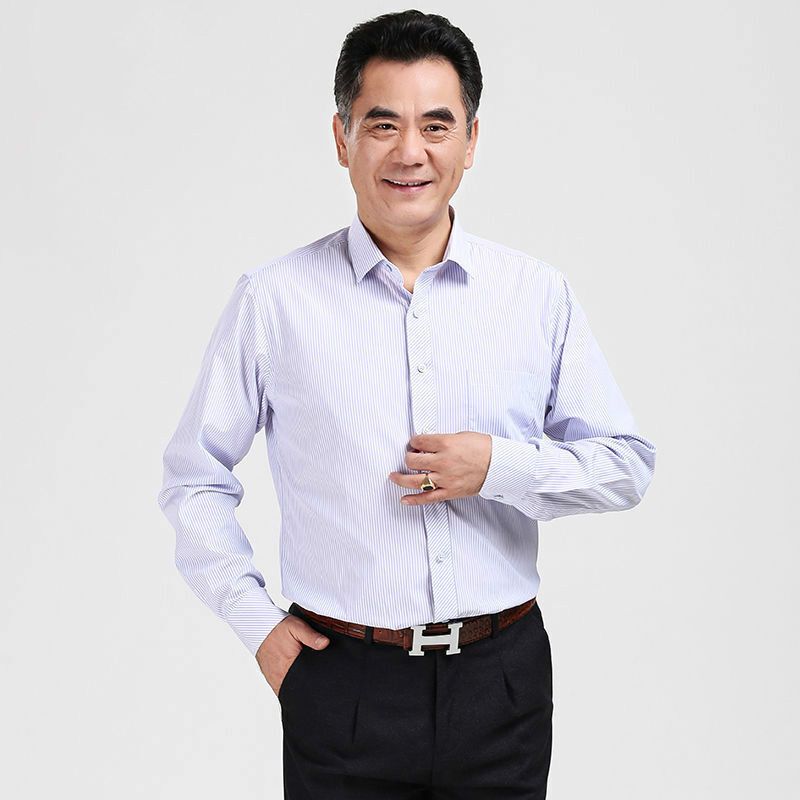 梵克公牛中老年衬衣男父亲爸爸长袖衬衫条纹送长辈休闲人上衣条纹