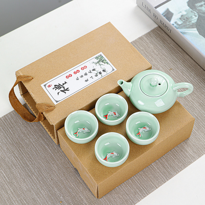华普思德化陶瓷青瓷龙壶茶具套装茶具套组伴手礼个人礼品 龙壶青瓷-一壶四杯
