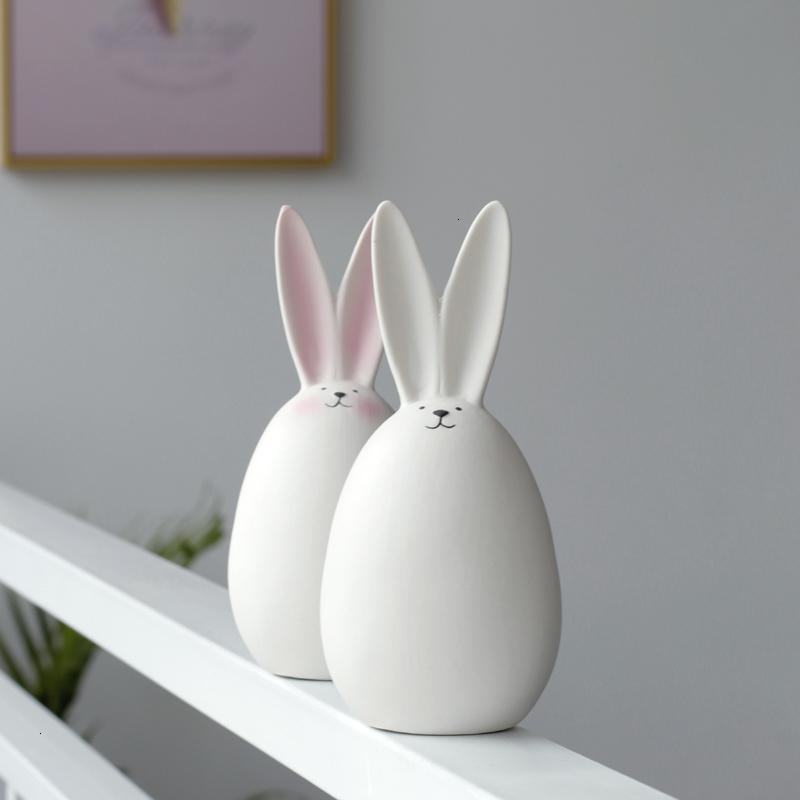 北欧创意可爱小动物客厅迷你陶瓷兔子摆件ins简约现代装家居饰品三维