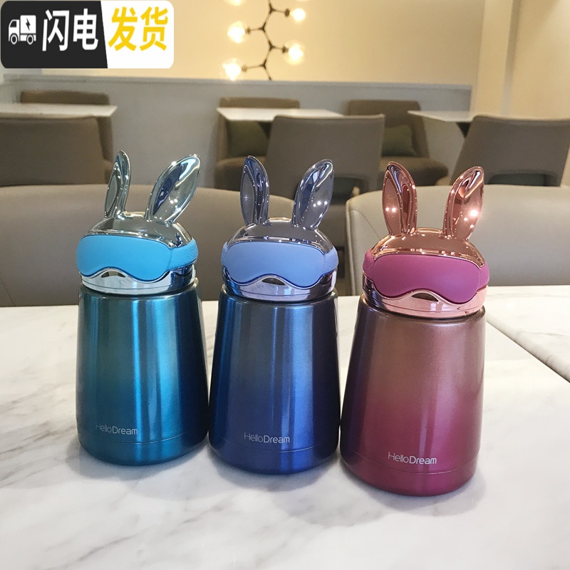 三维工匠保温杯女可爱便携迷你小巧网红水杯学生ins超萌创意潮流个性杯子 猫王幻彩保温杯300古铜金高清大图