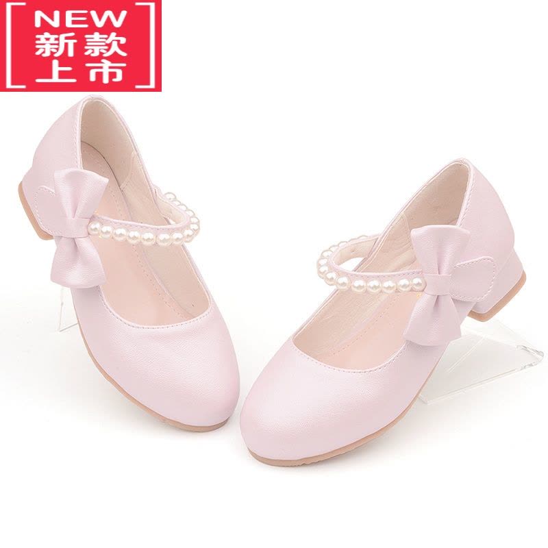 可莉允女童白色高跟鞋公主风春秋季皮鞋中大童鞋黑色儿童配晚礼服鞋珍珠运动休闲鞋图片
