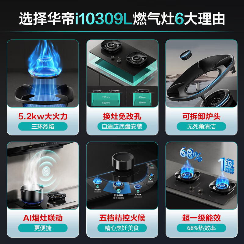 华帝[小飞碟S35]超薄三腔i11S35+505H天然气烟灶联动套装欧式顶侧一体抽油烟机变频26风量大吸力(无液化气))