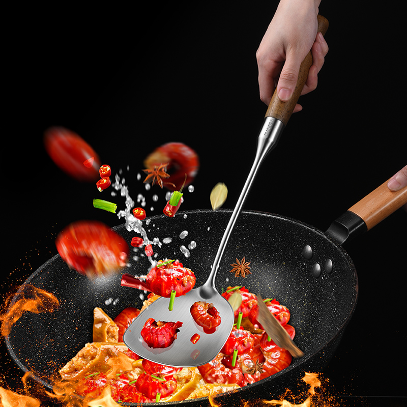 [补贴10%]304不锈钢锅铲炒菜铁铲子家用厨房炒勺漏勺汤勺厨具套装盛汤木质高清大图