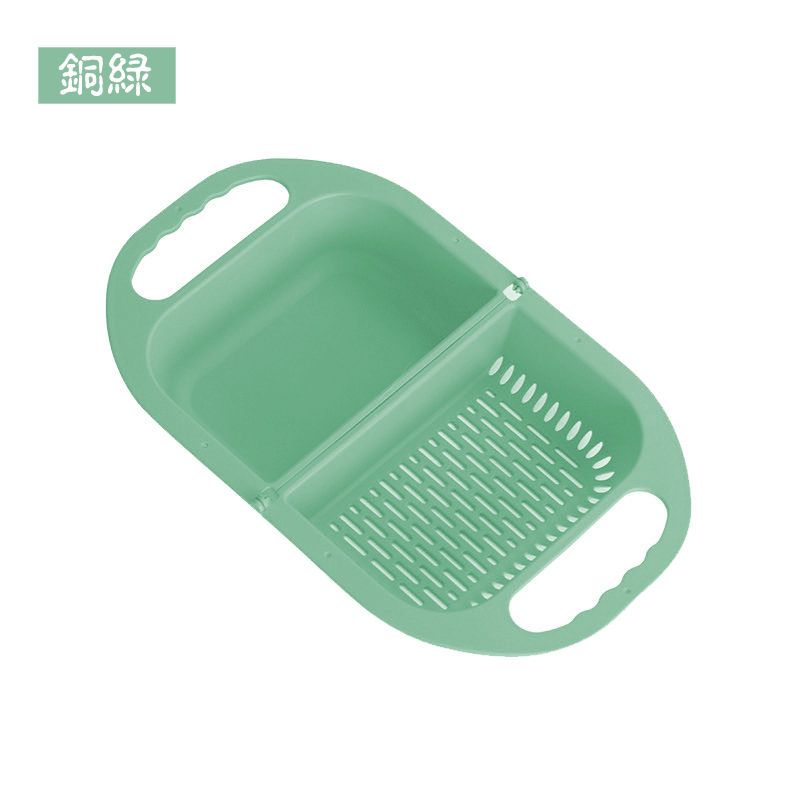 可折叠沥水篮洗菜洗水果盆家用塑料水果篮水池淘菜盆厨房用品篮子 [收藏商品关注店铺优先发货] [加厚升级卡扣]铜绿