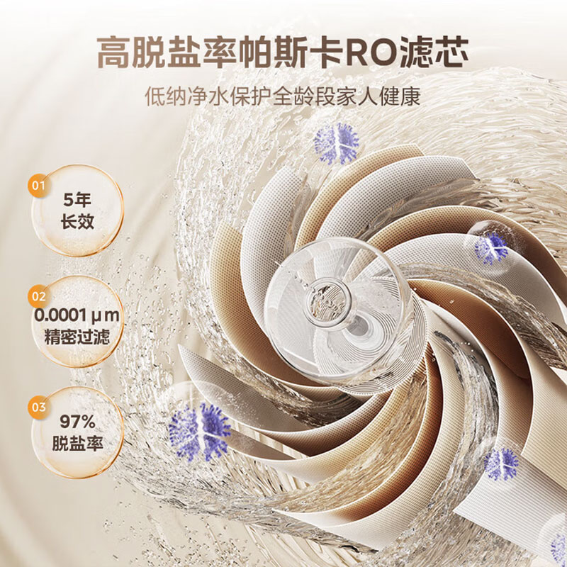 美的净水器玲珑1000G大通量反渗透RO膜滤水机家用厨房直饮净饮一体机设计智能显示高清大图