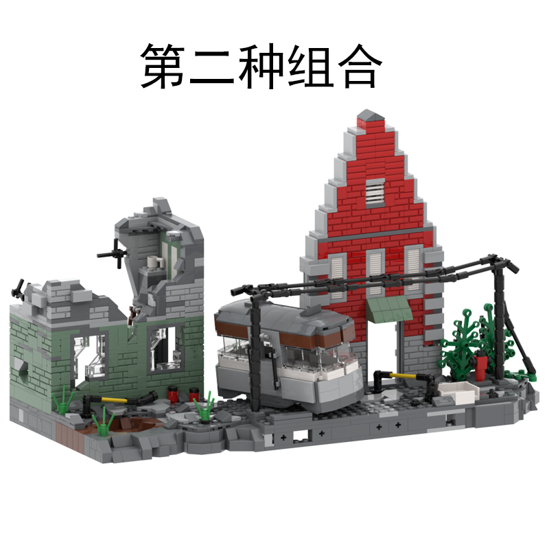 二战战争废墟场景战壕坦克飞机苏军人仔拼装玩具德军堡垒苏联