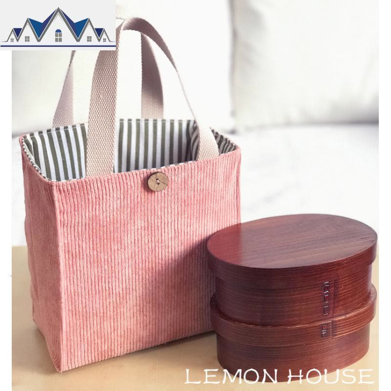 可爱日系饭盒袋便当包灯芯绒秋冬甜美手提拎学生带饭包 三维工匠收纳包图片