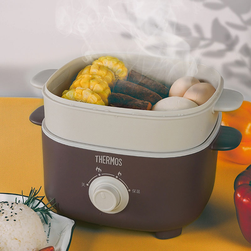膳魔师 THERMOS多功能电火锅电煮锅EHA-4333A（带蒸笼）-高清大图