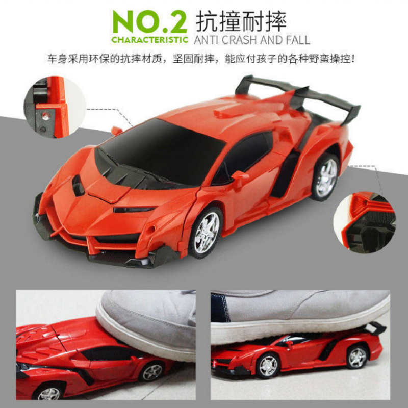 变形遥控汽车金刚机器人可充电动儿童玩具男孩兰博基尼遥控车赛车 兰博基尼蜕变金刚红色 电池版[没配电池]