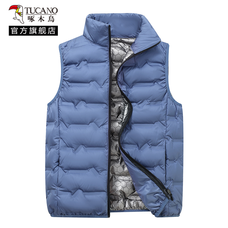 啄木鸟羽绒马甲男2024冬新款轻薄背心保暖坎肩外穿立领石墨烯内背高清大图