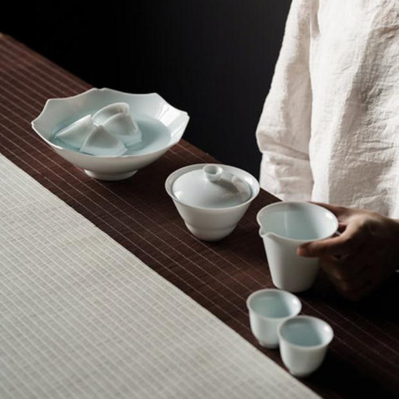 美帮汇宋风影青大号茶洗杯洗葵花口日式茶点盘果盘餐盘茶道配件建水水盂高清大图