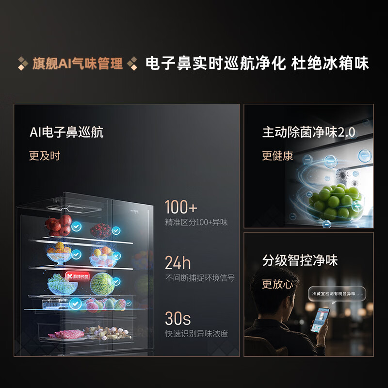 海信璀璨560L灵灵狗法式多门冰箱AI巡航净味除菌AI真空保鲜双系统封闭制冰冰箱TR-560E8SFZSD高清大图
