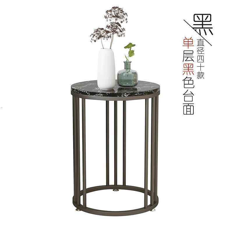 森美人北欧沙发大理石边几角几小茶几边角柜轻奢铁艺金属床头柜收纳客厅 直径40高55【单层黑白根+黑色架】