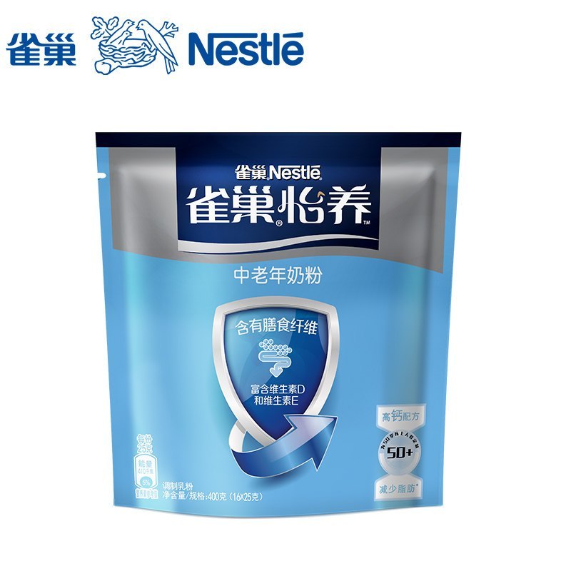 Nestle雀巢怡养中老年营养奶粉400克/袋装(16条*25克)高钙减少脂肪配方 成人牛奶粉高清大图