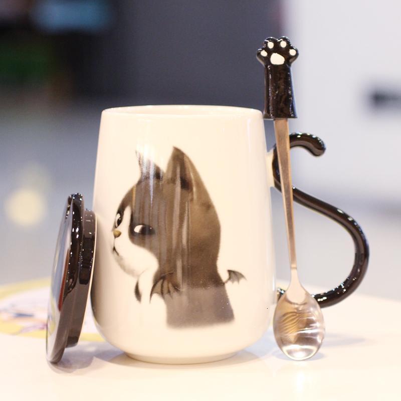 创意韩版猫咪陶瓷杯子情侣学生个性水杯牛奶杯马克杯大容量办公室