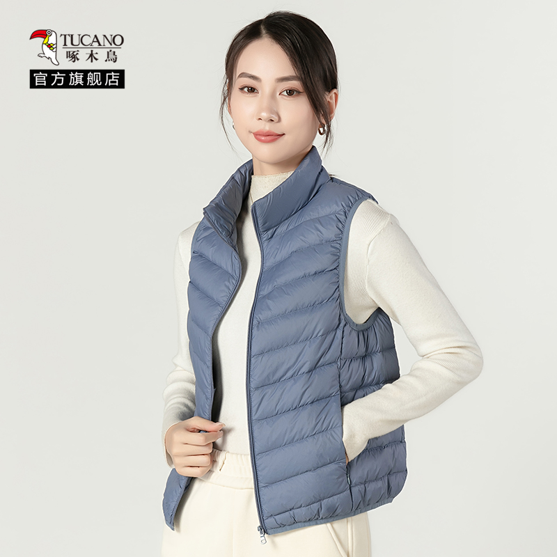 啄木鸟轻薄羽绒马甲女2024冬季新款立领韩版背心短款百搭外穿内4高清大图