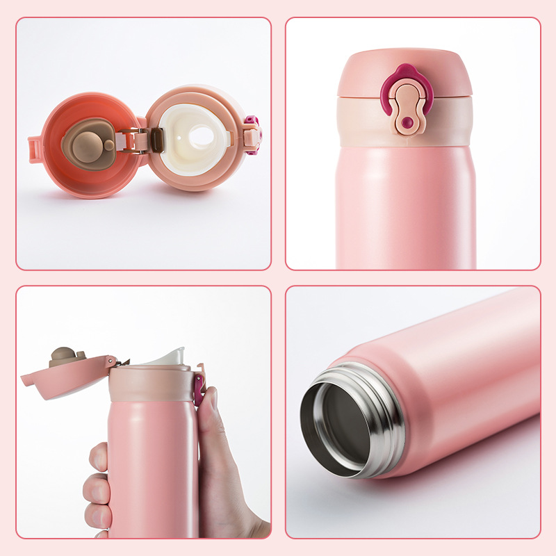 富光洛伊车载弹盖保温杯不锈钢真空水杯女士学生轻便随手杯子锁扣大容量 500ml 酒红色高清大图