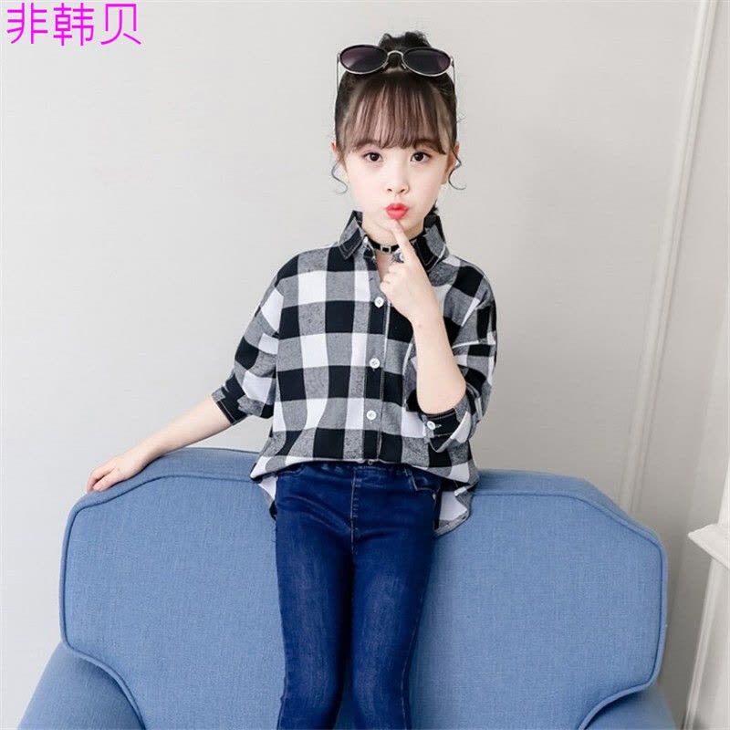迪鲁奥(DILUAO)童装女童春秋装衬衫2021新款6韩版7洋气5格子9长袖12岁中大儿童衬衣图片