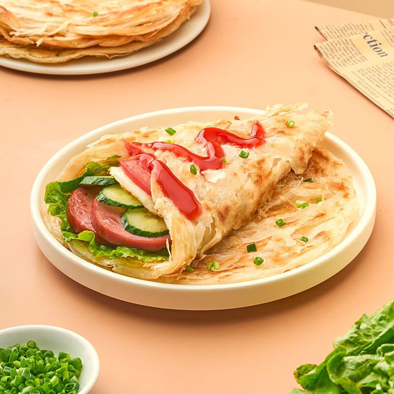 千味央厨手抓饼味道浓郁黄金酥脆千层百叠层如蝉翼香葱1200g*2袋高清大图