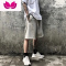 七斓夏季薄款欧美高街RO低档抽绳五分裤灰色宽松直筒毛圈运动短裤男潮
