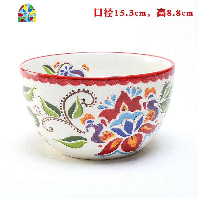 6英寸陶瓷碗面碗汤碗美式田园麦片碗大碗家用餐具fenghou绿孔雀6英寸