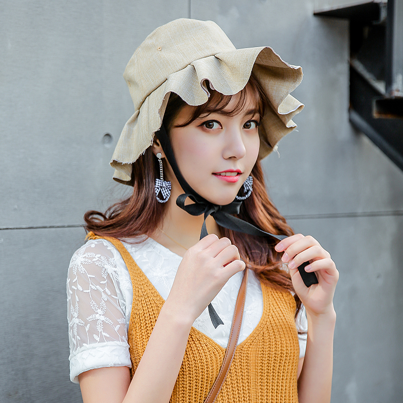 2018新款渔夫帽女夏天韩版潮百搭日系文艺荷叶边出游防晒遮阳帽子