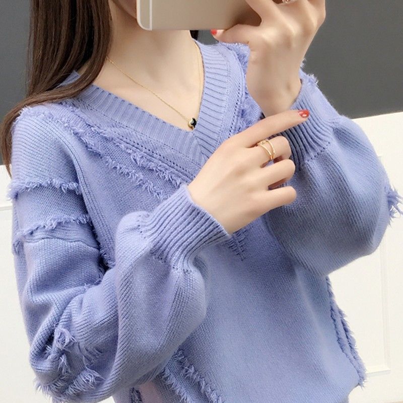 v领针织衫女早春2020新款秋装女装韩版网红套头毛衣女宽松上衣女