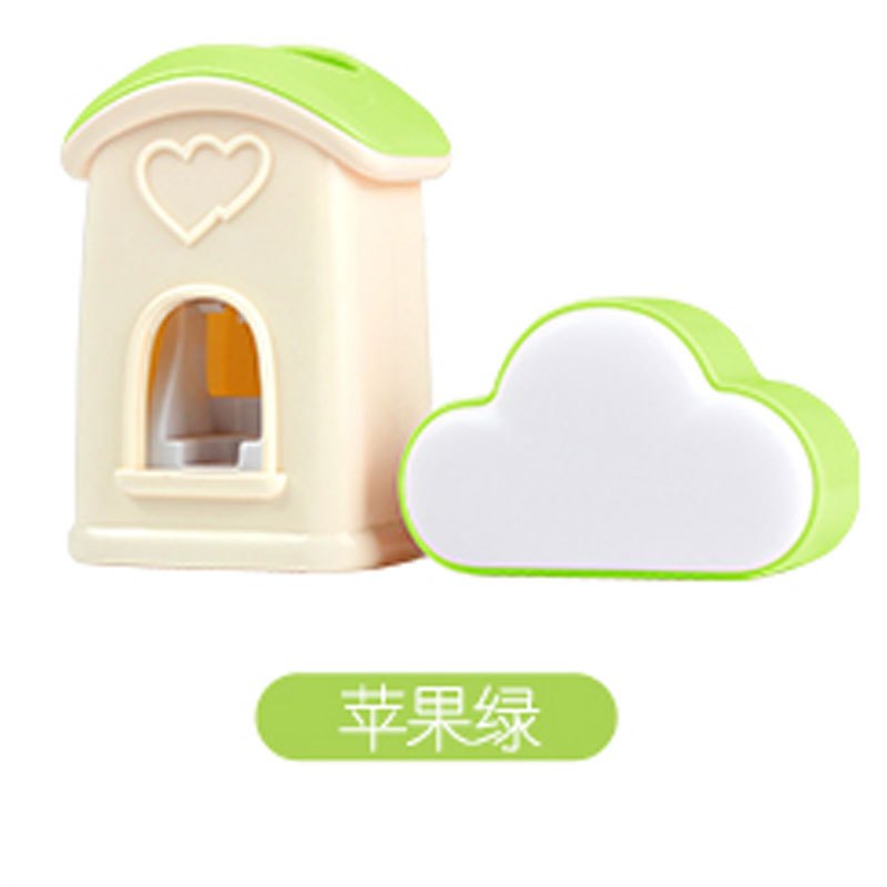 云朵系列-苹果绿洗漱套装壁挂牙刷架自动挤牙膏器置物吸壁式刷牙杯漱口杯多款多色生活日用浴室用品