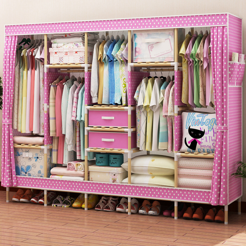 简易衣柜加粗实木牛津布收纳架衣橱布衣柜子拆叠衣柜15米宽特大号花开