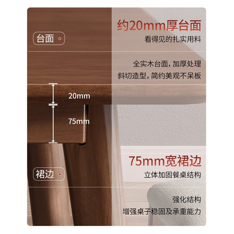 域赢实木餐桌椅组合家用北欧小户型吃饭桌子简约长方形食堂餐桌椅餐厅单桌子140*80*76cm高清大图