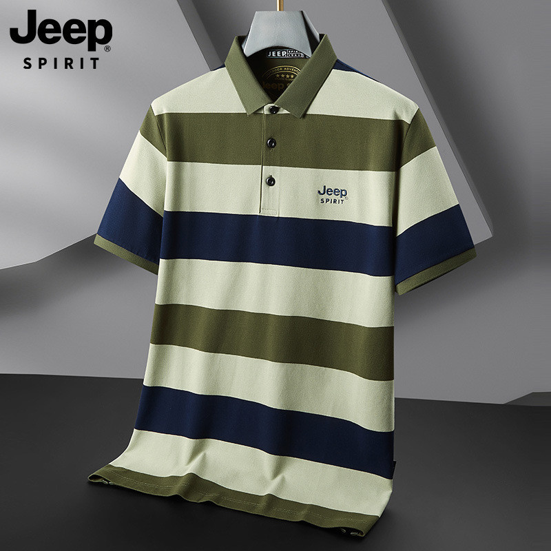 JEEP SPIRIT 条纹短袖POLO衫男装夏季新款高级感翻领半袖男士上衣