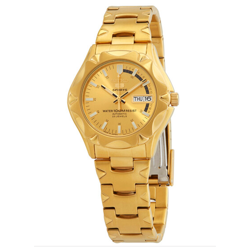 精工seiko手表5号金色防水夜光自动机械表男视频