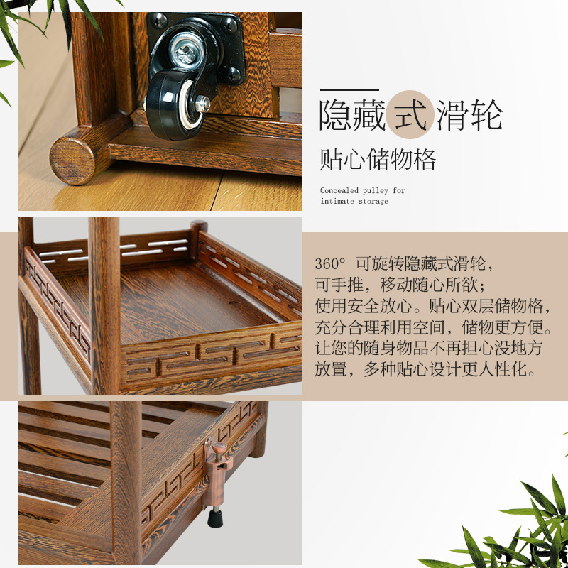 KAMJOVE/金灶 KW-6300B鸡翅木手工雕刻实木茶车茶桌搭配G9全智能电茶炉可移动带轮茶台整套茶具移动茶台小茶几