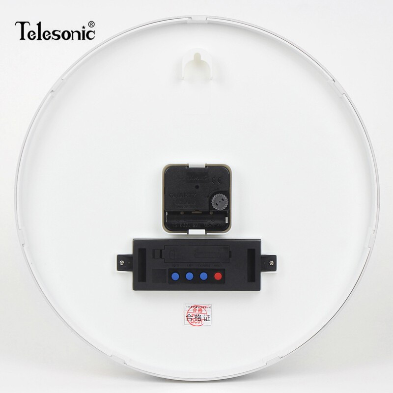 天王星(Telesonic)挂钟 客厅静音万年历钟表3D立体创意双日历温度时钟简约石英钟薄边挂表 纯洁白30CM日历款