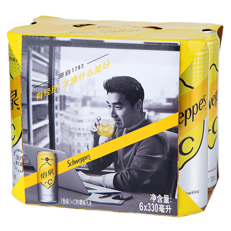 可口可乐(Coca-Cola) 怡泉+C 摩登罐 sleekcan 柠檬味汽水 碳酸饮料 330ml*6 *4 六联