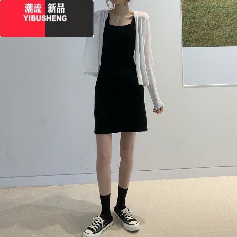 YIBUSHENG韩风针织吊带连衣裙女2024年新款藏肉修身季内搭裙子小黑裙图片